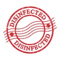 DISINFECTED, text written on red postal stamp