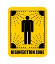 Disinfection area sticker. Virus Exclusion Zone. Clean Room yellow Sticker. Coronavirus epidemic in world. Outbreak Covid-19