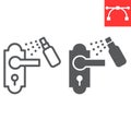 Disinfection door handle line and glyph icon, hygiene and disinfection, cleaning door handle sign vector graphics