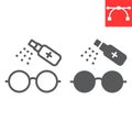 Disinfection eyeglasses line and glyph icon, hygiene and disinfection, cleaning eyeglasses sign vector graphics