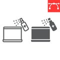 Disinfection laptop line and glyph icon, hygiene and disinfection, cleaning laptop sign vector graphics, editable stroke