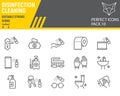 Disinfection line icon set, cleaning symbols collection, vector sketches, logo illustrations, hygiene icons