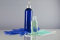 Disinfection liquids, face mask and disposable glove - pandemics precaution