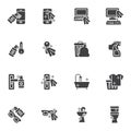 Disinfection related vector icons set