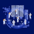 Disinfection Services and Deep Cleaning concept. Coronavirus, pandemic. Group Of Janitors In Uniform Cleaning and