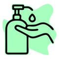 Disinfection soap with hand line icon, wash and hygiene, hand soap sign