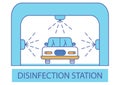 Disinfection tunnel. Sanitizing station or services. Sanitation tunnel for vehicle. Clean surfaces in a car. Cleaning and washing