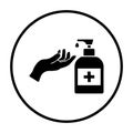 Disinfection, virus, disinfect, alcohol, sanitizer, hand, prevention icon. Black vector