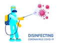 Disinfects spray to cleaning and disinfect virus Covid-19. Man edical scientist in chemical protection suit, Coronavirus