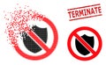 Disintegrating Dot No Shield Icon and Grunge Terminate Stamp Royalty Free Stock Photo