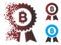 Disintegrating Pixel Halftone Bitcoin Seal With Ribbons Icon