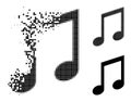 Disintegrating Pixel Music Notes Icon with Halftone Version