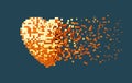 Disintegration Of Golden Digital Heart On Cyan Background