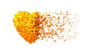 Disintegration Of Golden Digital Heart Isolated On White Background