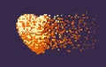 Disintegration Of Golden Digital Heart On Purple Background