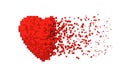 Disintegration Of Red Digital Heart Isolated On White Background