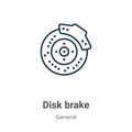 Disk brake outline vector icon. Thin line black disk brake icon, flat vector simple element illustration from editable general Royalty Free Stock Photo