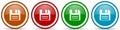 Disk, save glossy icons, set of modern design buttons for web, internet and mobile applications in four colors options isolated on