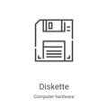 diskette icon vector from computer hardware collection. Thin line diskette outline icon vector illustration. Linear symbol for use Royalty Free Stock Photo