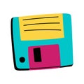 Diskettes have an isolated flat color illustration. Retro floppy disks of the 90s, computer storage of information. Retro storage Royalty Free Stock Photo