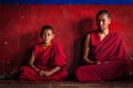 Tibetan Buddhist monks in Diskit monastery. Nubra valley, Ladakh Royalty Free Stock Photo