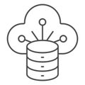 Disks array cloud storing thin line icon, data sharing concept. Vector graphics. Uploading files, data sign on white Royalty Free Stock Photo