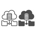 Disks array with folders in cloud storage line and solid icon, osint analytics concept. Vector graphics. Cloud Royalty Free Stock Photo