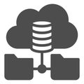 Disks array with folders in cloud storage solid icon, osint analytics concept. Vector graphics. Cloud technologies sign Royalty Free Stock Photo