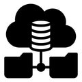 Disks array with folders in cloud storage solid icon, osint analytics concept. Vector graphics. Cloud technologies sign Royalty Free Stock Photo