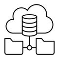 Disks array with folders in cloud storage thin line icon, osint analytics concept. Vector graphics. Cloud technologies Royalty Free Stock Photo