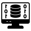 Disks on monitor screen solid icon, data encryption and storage concept. Vector graphics. Digital backup sign on white Royalty Free Stock Photo