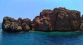 Dislice Adasi Island Turkey, rocky panorama. This territory in Aegean Sea very popular among tourists