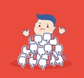 Dislike it concept.Thumbs down symbols.Unhappy cartoon man brush aside the hill red buttons hand dislike.Flat design Royalty Free Stock Photo