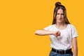 Dislike gesture bad job sad woman thumb down Royalty Free Stock Photo