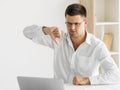 dislike gesture disappointed man online meeting