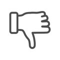 Dislike gesture line icon, gestures concept, Thumbs down finger sign on white background, unlike gesture icon in outline Royalty Free Stock Photo