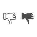 Dislike gesture line and solid icon, gestures concept, Thumbs down finger sign on white background, unlike gesture icon Royalty Free Stock Photo