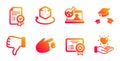Dislike hand, Certificate and Throw hats icons set. Vector Royalty Free Stock Photo