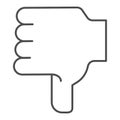 Dislike hand thin line icon. Thumb down vector illustration isolated on white. Unlike hand gesture outline style design Royalty Free Stock Photo