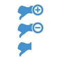 Dislike icon with plus and minus sign. Hand thumb down. stock illustration