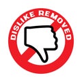 dislike sign with slogan social media dislike removed, concept of internet