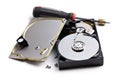 Dismanteled hard disk and screwdriver Royalty Free Stock Photo