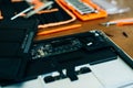 Dismantle laptop with tools and battery, display, hard disk and other components Royalty Free Stock Photo