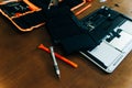 Dismantle laptop with tools and battery, display, hard disk and other components Royalty Free Stock Photo