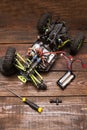 Dismantled broken Rc crawler model toy repair