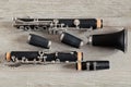 Dismantled Clarinet on a Weathered Wood Table Royalty Free Stock Photo