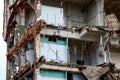 dismantled old building. Half demolished house, dismantling of the old one for the construction of a new building