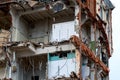 dismantled old building. Half demolished house, dismantling of the old one for the construction of a new building