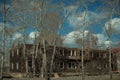 Dismantling of the building along Pionerskaya Street on a warm spring day in the city of Bratsk