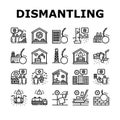 Dismantling Construction Process Icons Set Vector